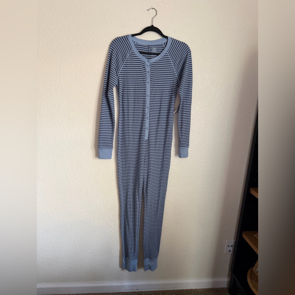 Jockey Women's Loungewear Waffle Union Suit Pajamas S Blue Stripe NEW - Picture 2 of 9